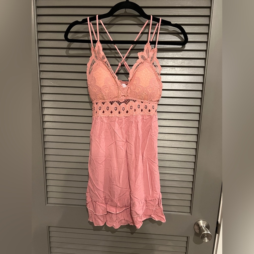 Pink Lily Chemise with Lace Trim in Soft Pink